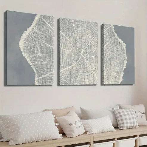 3pcs Simple Tree Growth Ring Illustration Wall Art Set Canvas Unframed - High Quality Print 100% Australian Made Wall Canvas