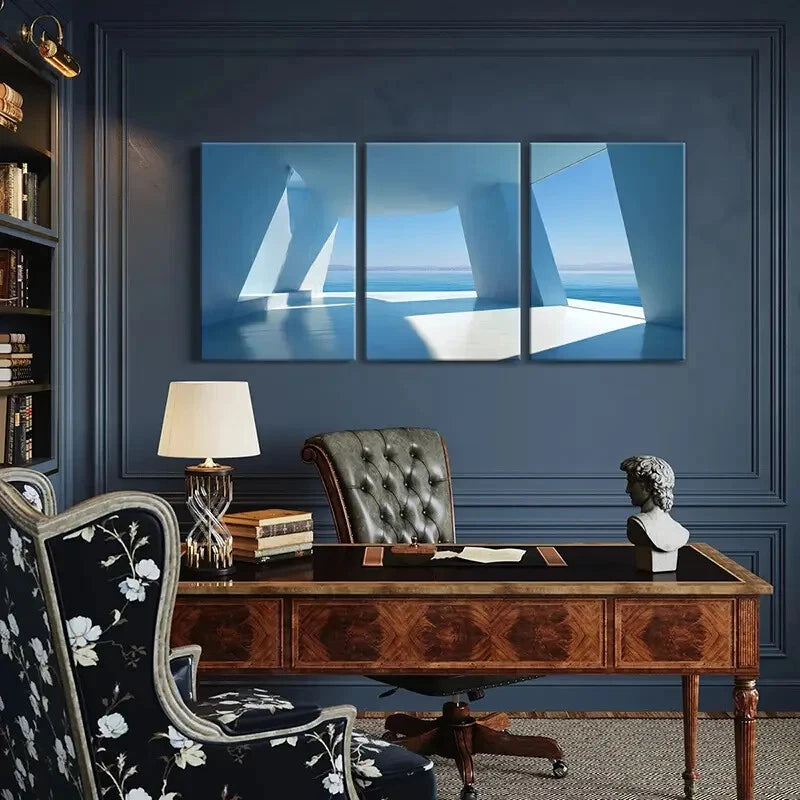 3pcs Abstract Architecture Modern Design Coastal Metal Print Ready to Hang Art - Bella Home Decor