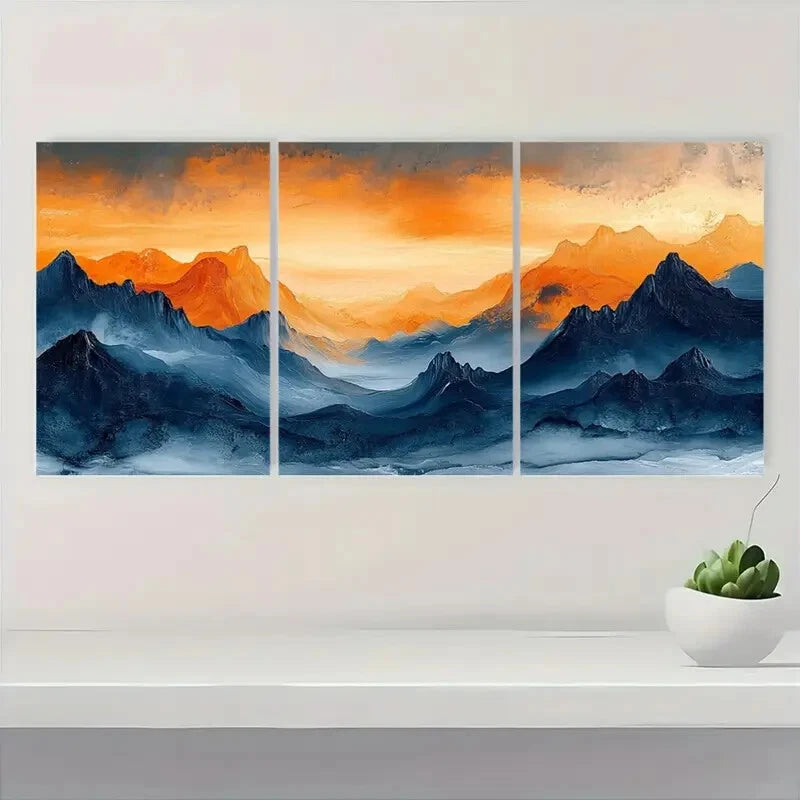 3pcs Abstract Mountain Landscape Artwork Metal Print Ready to Hang Art - Bella Home Decor