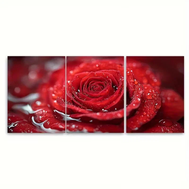 3pcs Elegant Red Rose Water Wall Art Set Canvas Framed 40x60cm – High Quality Print 100% Australian Made Wall Canvas Ready to Hang