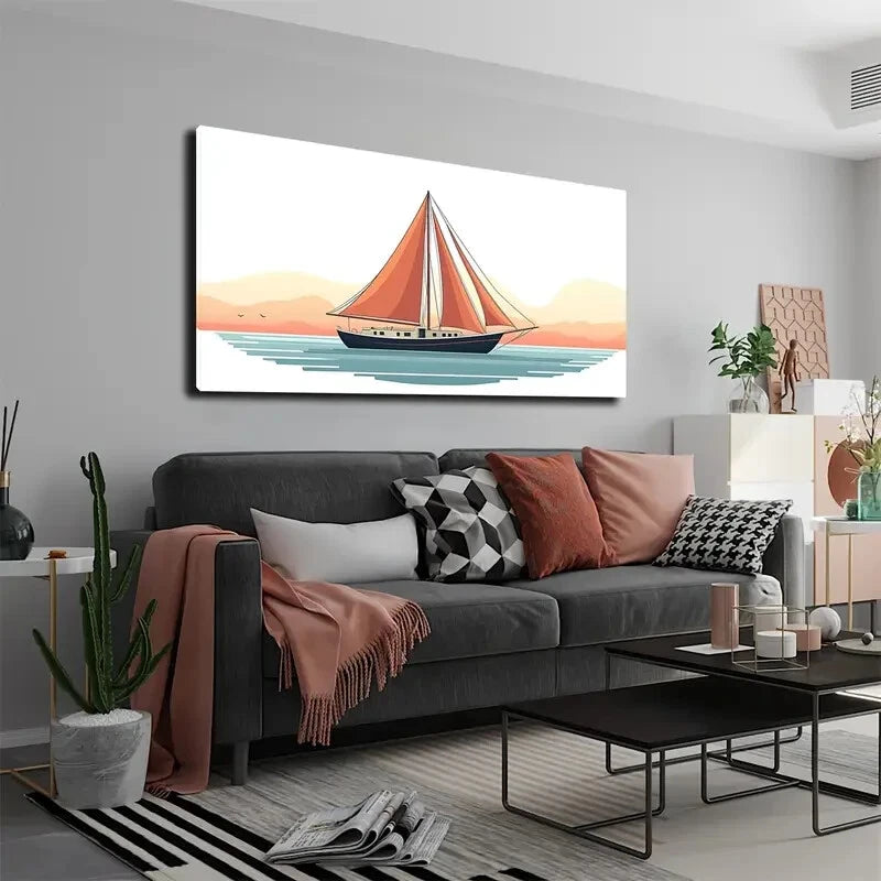 Tranquil Sailing Sailboat Wall Art Canvas Office Home Room Framed 120x60cm - Bella Home Decor