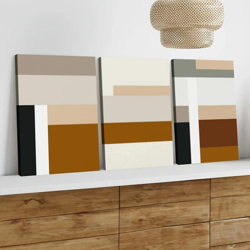 3pcs Modern Geometric Abstract Art Beige Gold Art Set Canvas Unframed - High Quality Print 100% Australian Made Wall Canvas