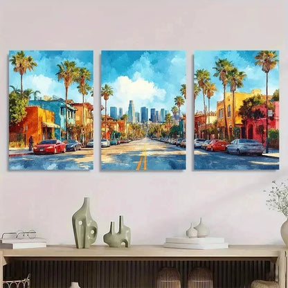 3pcs Los Angeles California Cityscape Perfect Wall Art Set Canvas Framed 60x90cm - High Quality Print 100% Australian Made Wall Canvas Ready to Hang