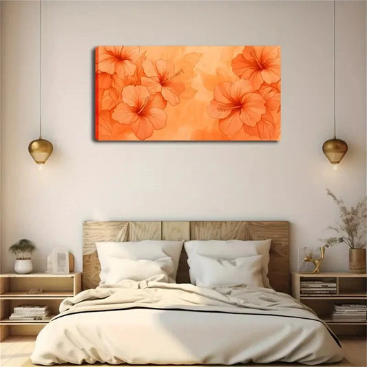 Vibrant Orange Hibiscus Flowers Wall Art Canvas Office Home Room Framed 120x60cm