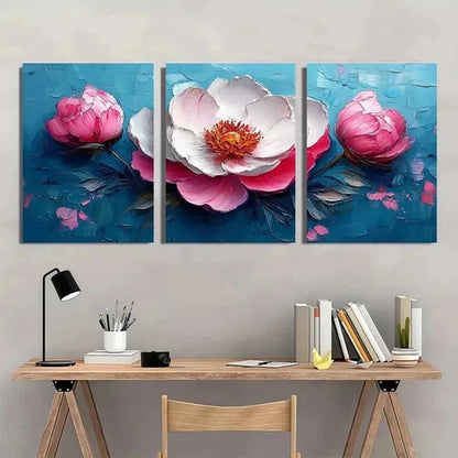 3pcs White Modern Peony Modern Impasto Wall Art Canvas Unframed - High Quality Print 100% Australian Made Wall Canvas