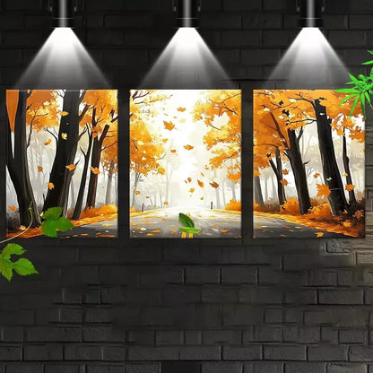 3pcs Autumn Forest Mountain Road Watercolor Natural Art Set Canvas Framed 50x70cm - High Quality Print 100% Australian Made Wall Canvas Ready to Hang