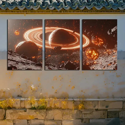 3pcs Vibrant Space Planets Theme Illustration Metal Print Ready to Hang Art - Bella Home Decor