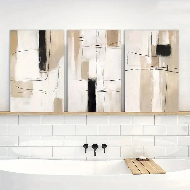 3pcs Painting Modern Abstract Neutral Wall Decor Metal Print Ready to Hang Art - Bella Home Decor