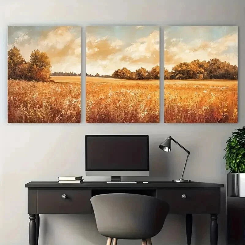 3pcs Wildflower Field Landscape Vintage Perfect Wall Art Set Canvas Framed 60x90cm - High Quality Print 100% Australian Made Wall Canvas Ready to Hang - Bella Home Decor