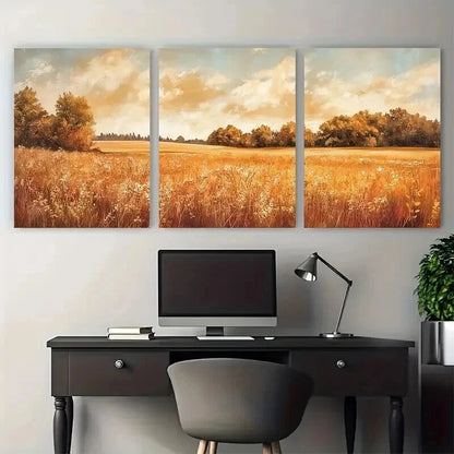 3pcs Wildflower Field Landscape Vintage Perfect Wall Art Set Canvas Framed 60x90cm - High Quality Print 100% Australian Made Wall Canvas Ready to Hang - Bella Home Decor