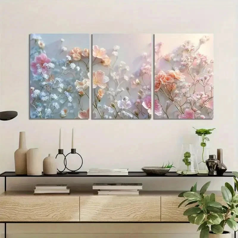 3pcs Colored Wallpaper with Flowers Painting Metal Print Ready to Hang Art - Bella Home Decor