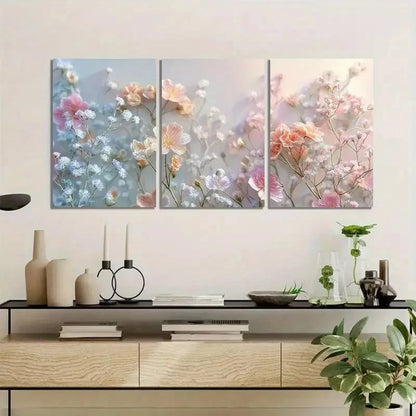 3pcs Colored Wallpaper with Flowers Painting Metal Print Ready to Hang Art - Bella Home Decor