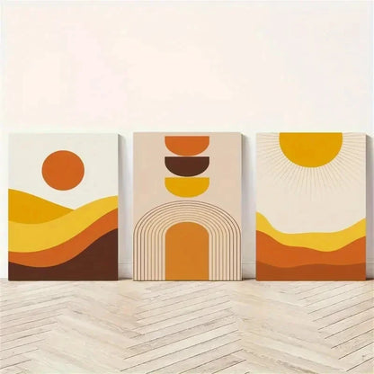 3pcs Sun, Arches, Rays  Wall Art Set Canvas Framed 50x70cm - High Quality Print 100% Australian Made Wall Canvas Ready to Hang