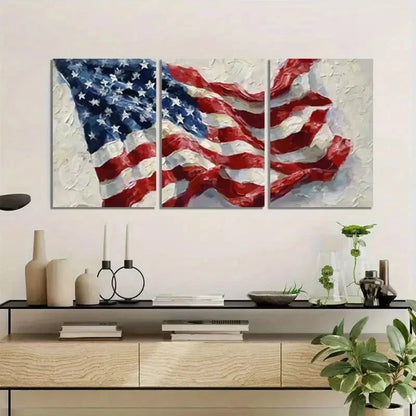 3pcs Modern American Flag Oil Painting Metal Print Ready to Hang Art - Bella Home Decor
