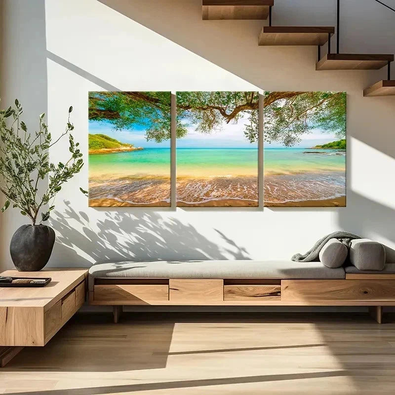 3pcs Sunshine Seaside Beach Sea Landscape Wall Art Set Canvas Framed 50x70cm - High Quality Print 100% Australian Made Wall Canvas Ready to Hang - Bella Home Decor