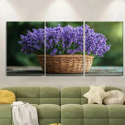 3pcs Lavender in Wicker Basket BI    Wall Art Set Canvas Framed 60x90cm - High Quality Print 100% Australian Made Wall Canvas Ready to Hang