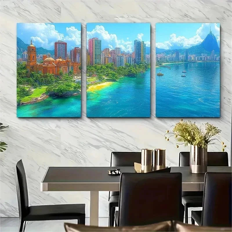 3pcs Featuring Brazil'S Skyline Landmark Perfect Wall Art Set Canvas Framed 50x70cm - High Quality Print 100% Australian Made Wall Canvas Ready to Hang