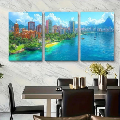 3pcs Featuring Brazil'S Skyline Landmark Perfect Wall Art Set Canvas Framed 50x70cm - High Quality Print 100% Australian Made Wall Canvas Ready to Hang