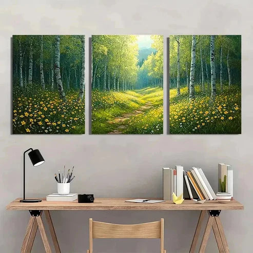 3pcs Serene Forest & Wildflower Scenery Wall Art Set Canvas Unframed - High Quality Print 100% Australian Made Wall Canvas