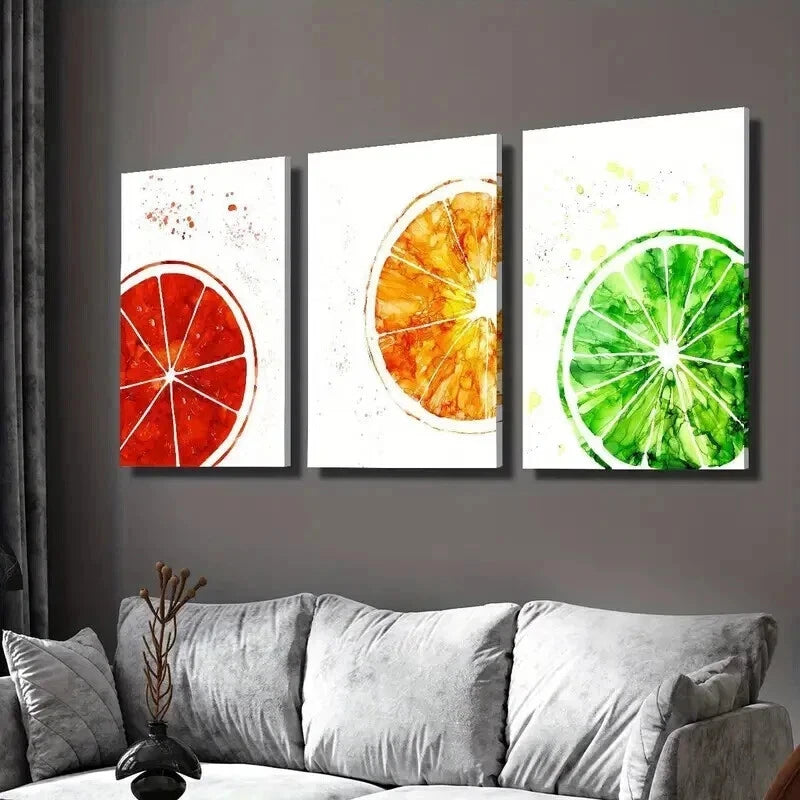3pcs Bloody Oranges Fresh Green Lime Wall Art Set Canvas Framed 50x70cm - High Quality Print 100% Australian Made Wall Canvas Ready to Hang