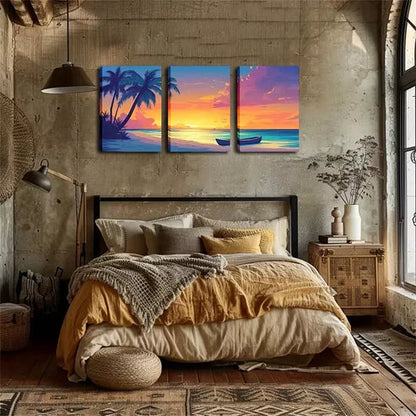3pcs Coastal Beach Scene Oil Painting Wall Art Canvas Unframed - High Quality Print 100% Australian Made Wall Canvas - Bella Home Decor