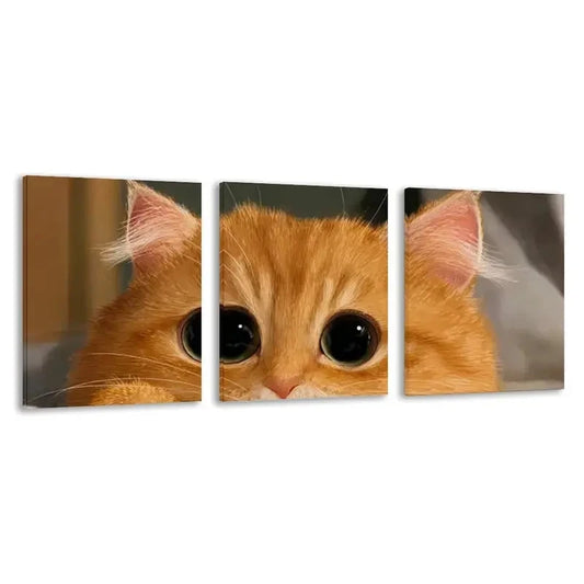 3pcs A Cute Orange Cat with Big eyes Wall Art Set Canvas Framed 40x60cm - High Quality Print 100% Australian Made Wall Canvas Ready to Hang