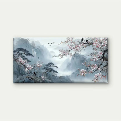 Plum Blossom & Misty Mountains Wall Art Canvas Office Home Room Framed 120x60cm