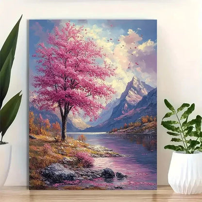 Beautiful Rosy Clouds Romantic Mountain Painting 60x90cm Metal Print Ready to Hang