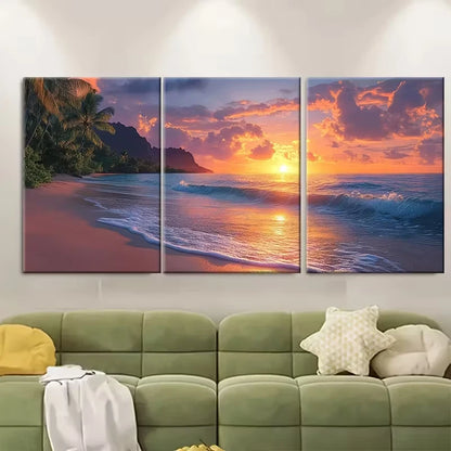 3pcs Vivid Hawaiian Tropical Sunrise Seascape Metal Print Ready to Hang Art