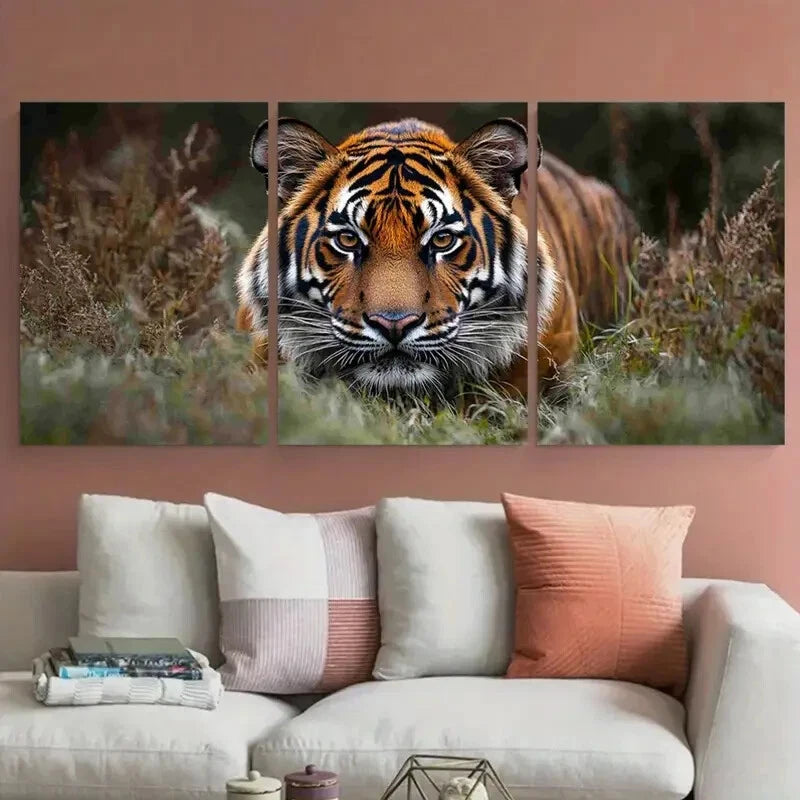 3pcs Majestic Tiger Vivid Wildlife Photography Metal Print Ready to Hang Art - Bella Home Decor