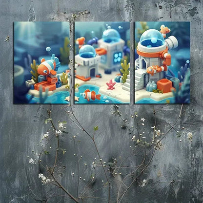 3pcs The City Floats in Clear Seawater  Art Canvas Unframed - High Quality Print 100% Australian Made Wall Canvas