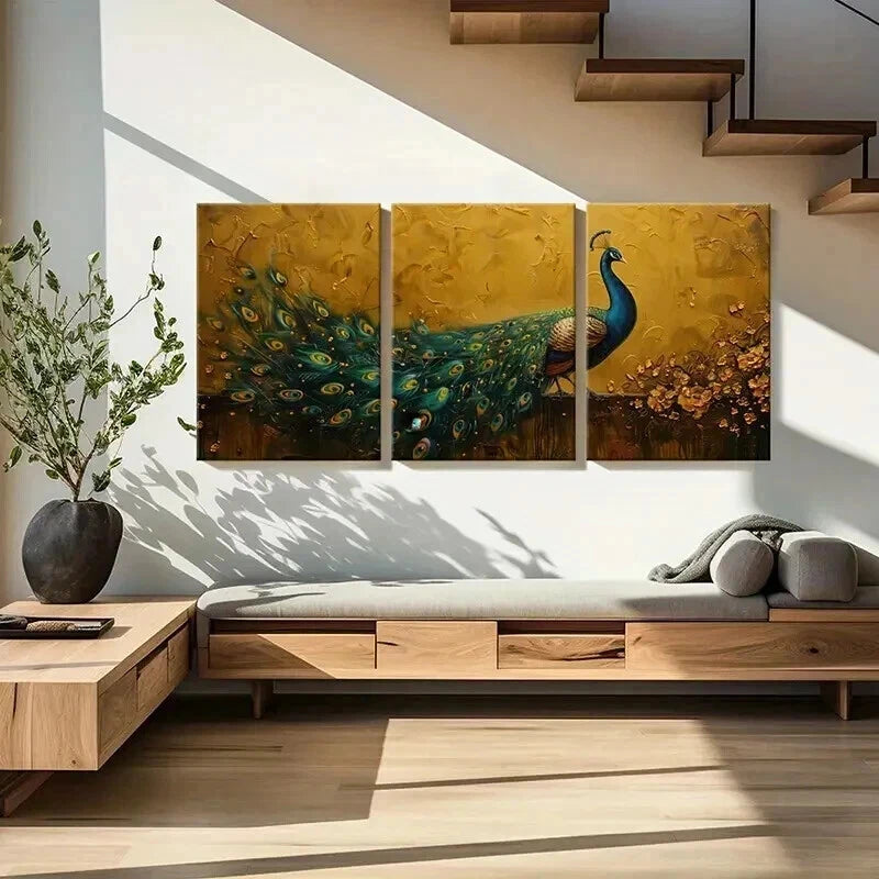 3pcs Peacock Artwork Vibrant Colors Detailed Wall Art Set Canvas Framed 40x60cm - High Quality Print 100% Australian Made Wall Canvas Ready to Hang - Bella Home Decor