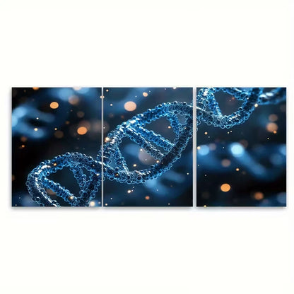 3pcs Blue DNA Molecules Science Metal Print Ready to Hang Art - Bella Home Decor