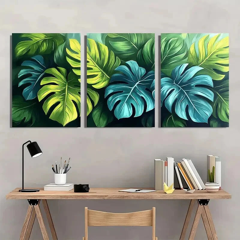 3pcs Minimalist Tropical Monstera Leaf Metal Print Ready to Hang Art - Bella Home Decor