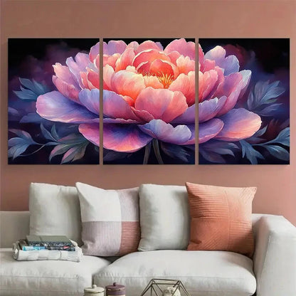 3pcs Elegant Peony Pink and Purple Floral Metal Print Ready to Hang Art - Bella Home Decor