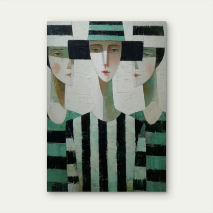 Abstract Green & Beige Geometric Woman  60x90cm Metal Print Ready to Hang