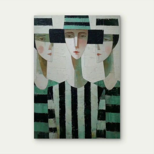 Abstract Green & Beige Geometric Woman 60x90cm Metal Print Ready to Hang