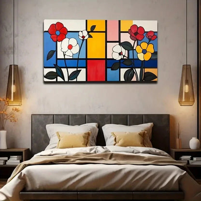 Vibrant Floral And Geometric Wall Art Canvas Office Home Room Framed 120x60cm