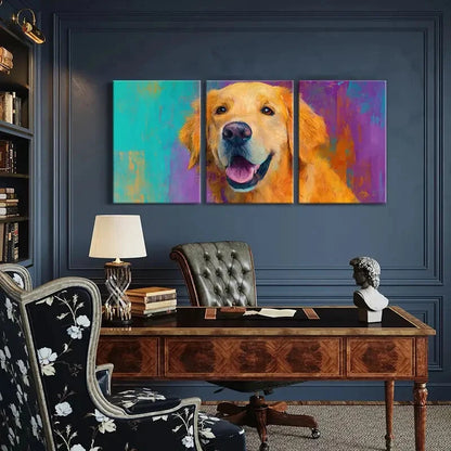 3pcs Artistic Golden Retriever Portrait Vibrant Metal Print Ready to Hang Art - Bella Home Decor