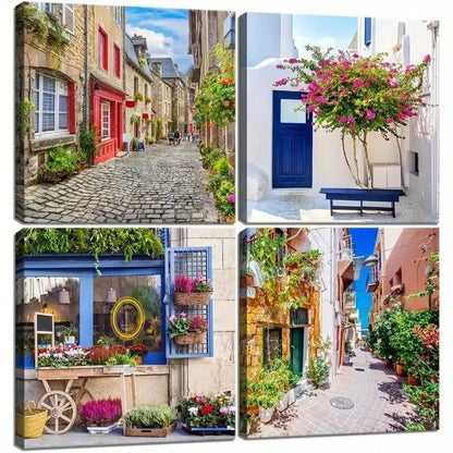 4pcs Italy Tuscan Wall Art Canvas Framed