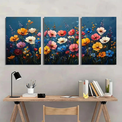 3pcs Vibrant Wildflower Spring Meadow Art Metal Print Ready to Hang Art
