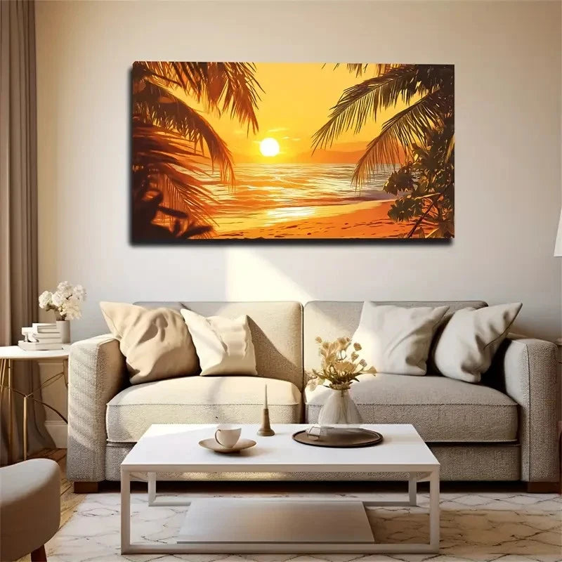 Warm Yellow Beach Suitable Wall Art Canvas Office Home Room Framed 120x60cm
