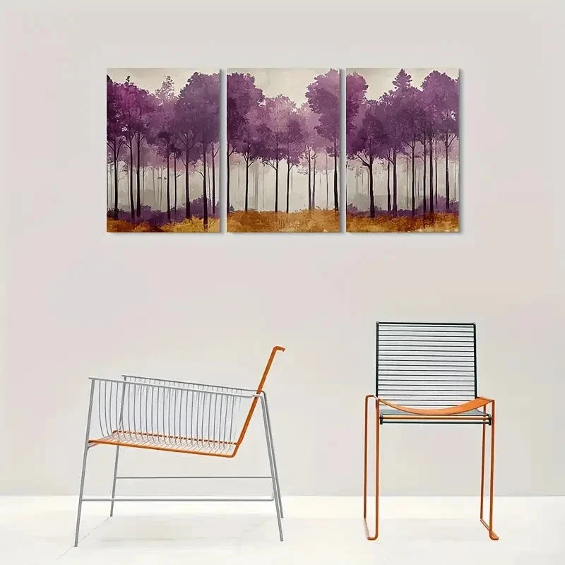 3pcs Abstract Purple Forest Deco Metal Print Ready to Hang Art - Bella Home Decor