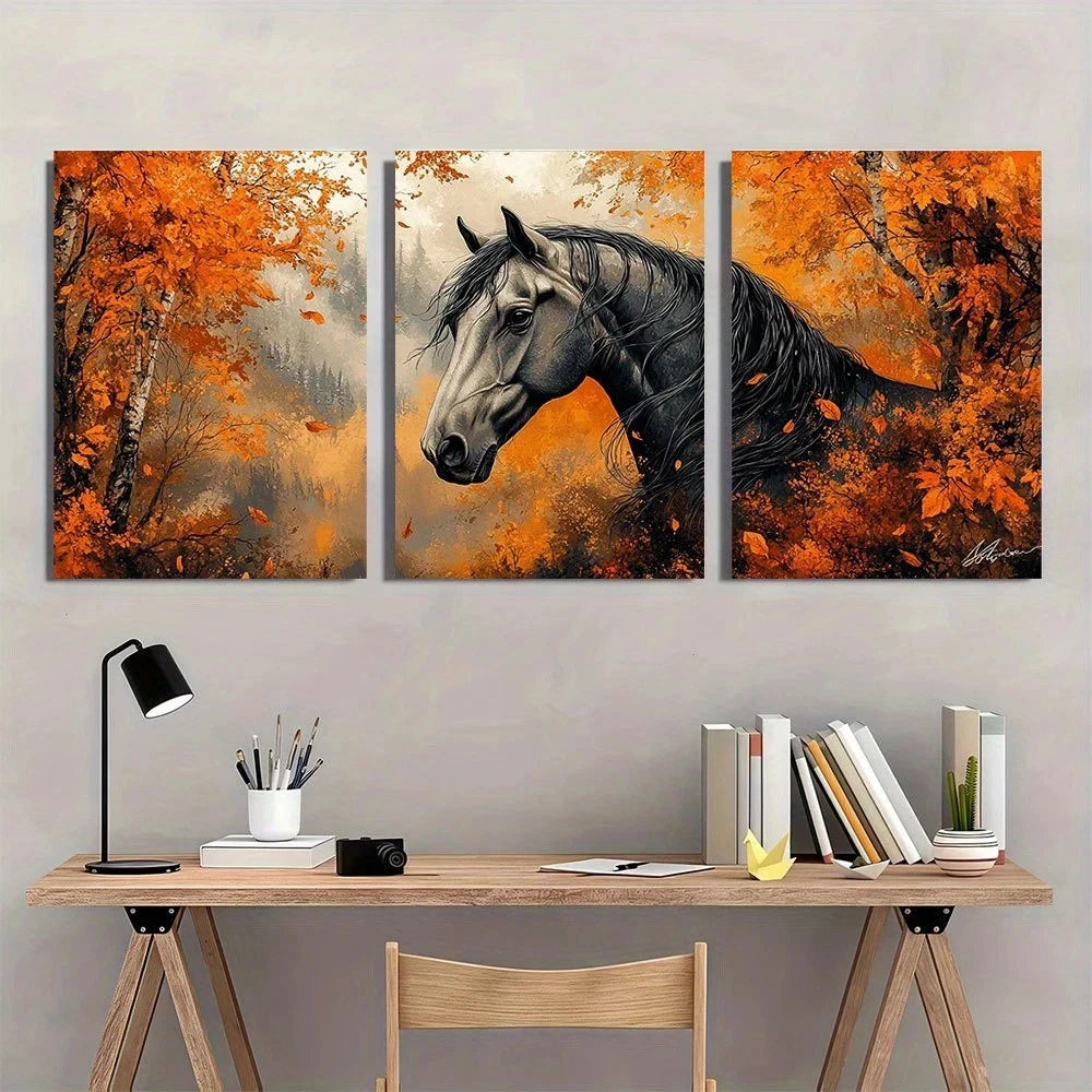 3pcs Modern Vintage Horse Serene Forest Metal Print Ready to Hang Art - Bella Home Decor