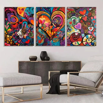 3pcs Colorful Heart Abstract Love Perfect Wall Art Set Canvas Unframed - High Quality Print 100% Australian Made Wall Canvas - Bella Home Decor