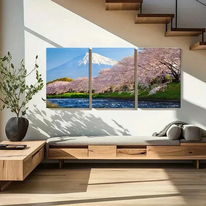3pcs Mount Fuji & Cherry Blossom Tree Landscape Wall Art Canvas Unframed - High Quality Print 100% Australian Made Wall Canvas