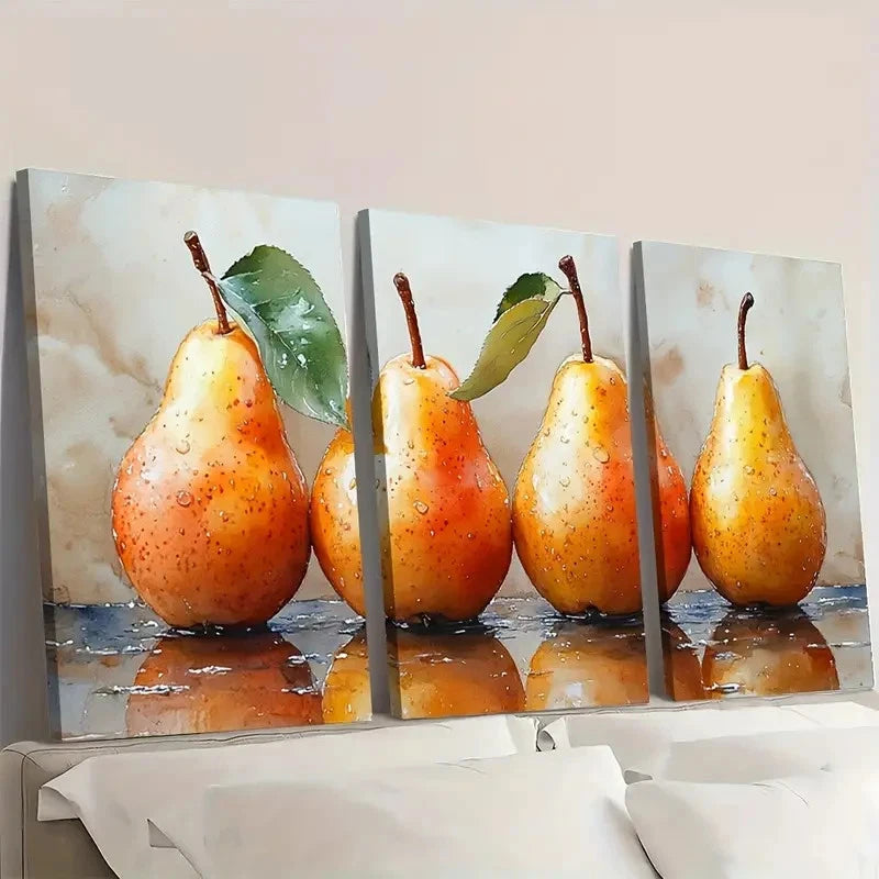 3pcs Pear Watercolor Print Fruits  LM   Wall Art Set Canvas Framed 40x60cm - High Quality Print 100% Australian Made Wall Canvas Ready to Hang