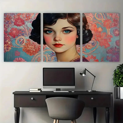 3pcs Glamorous Young Woman 1920s Design Metal Print Ready to Hang Art - Bella Home Decor