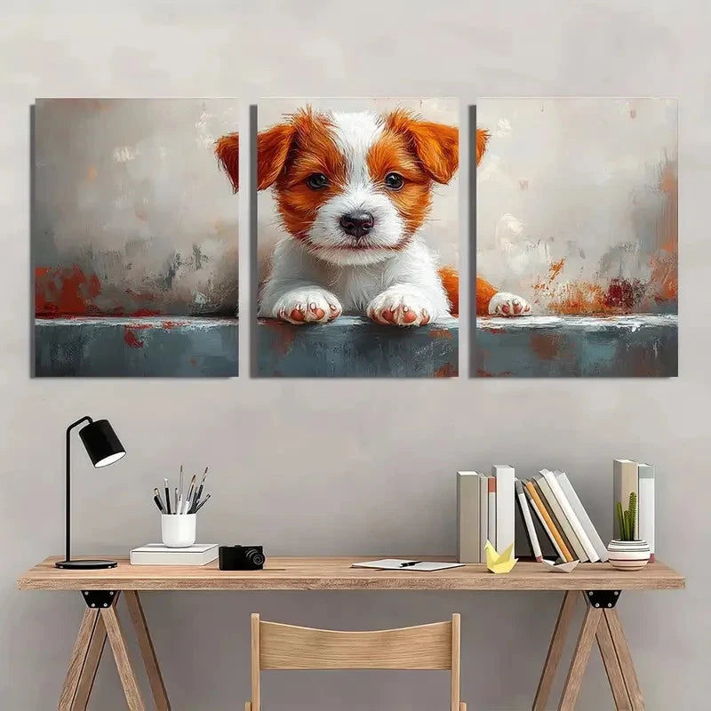 3pcs Adorable Puppy Whimsical Dog Wall Art Set Canvas Framed 60x90cm - High Quality Print 100% Australian Made Wall Canvas Ready to Hang - Bella Home Decor