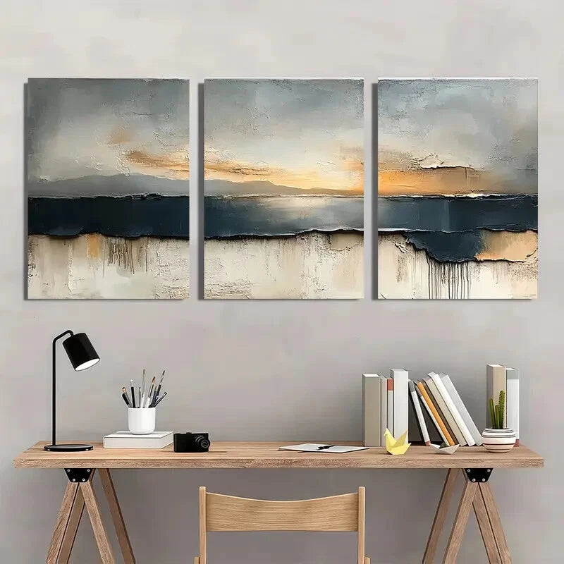 3pcs Brown & Beige Textured Modern Acrylic Metal Print Ready to Hang Art - Bella Home Decor
